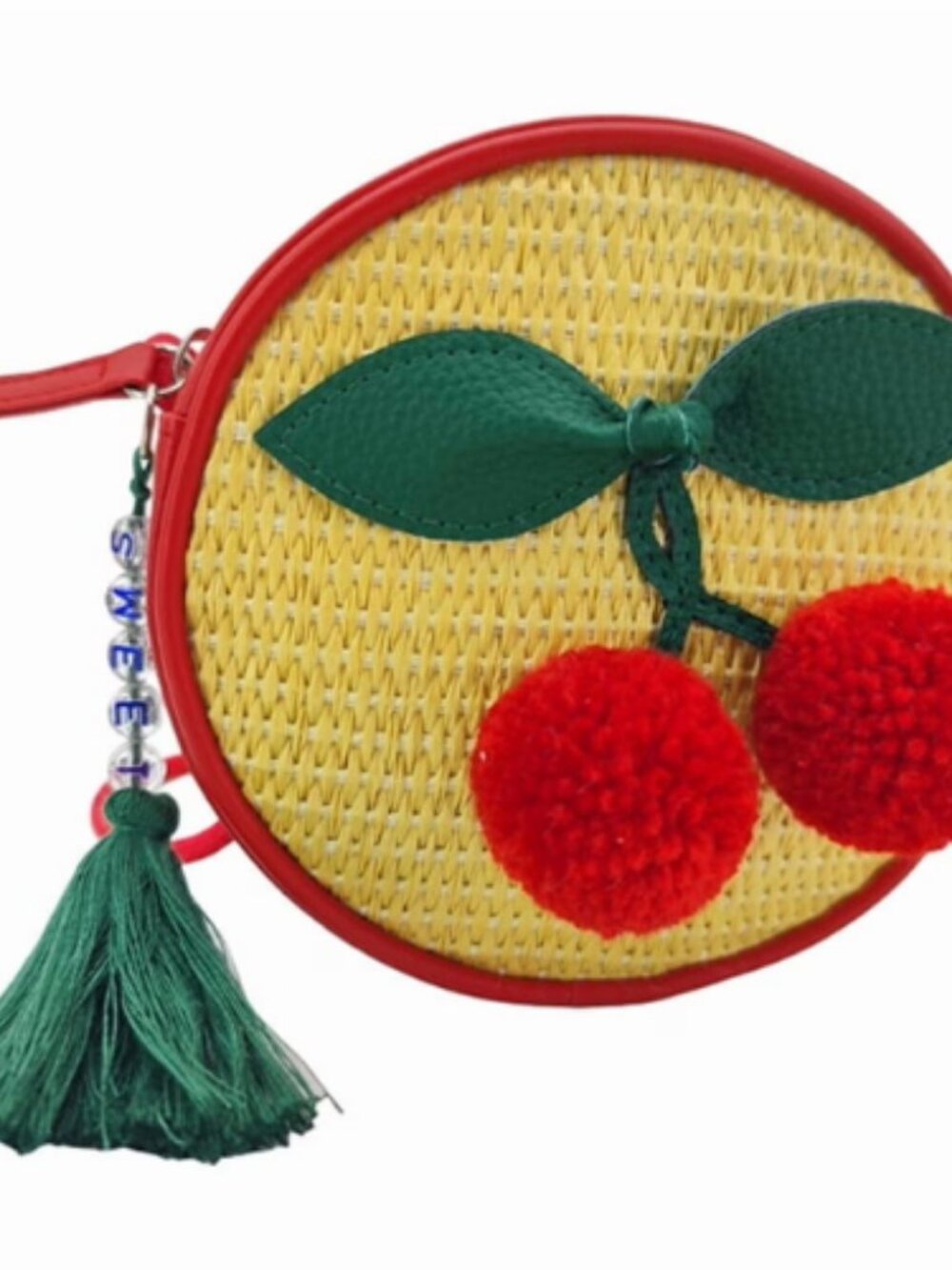 Wonder Nation Girls Cherry Straw Crossbody Bag, Red